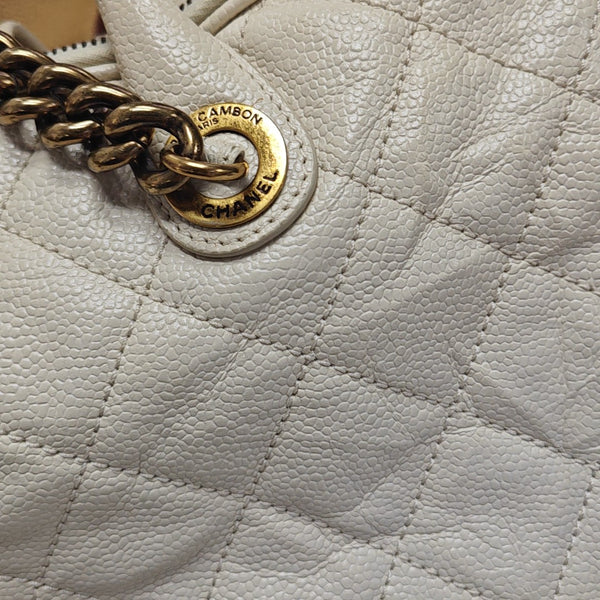 Quilted Grained Calfskin Shoulder Bag White
