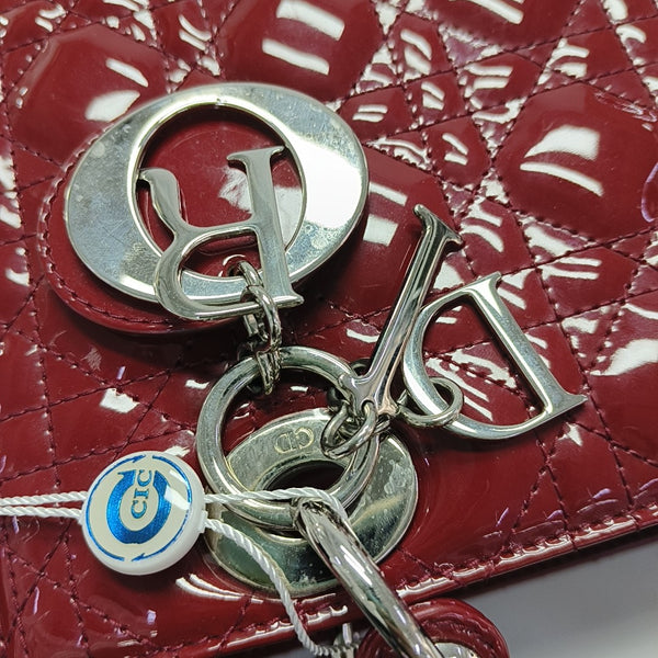Lady Dior Medium Cannage Patent Leather Red