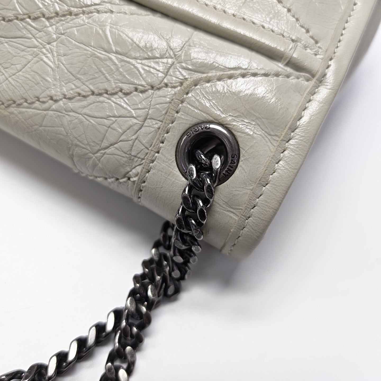 NIKI Small Chevron Calfskin White