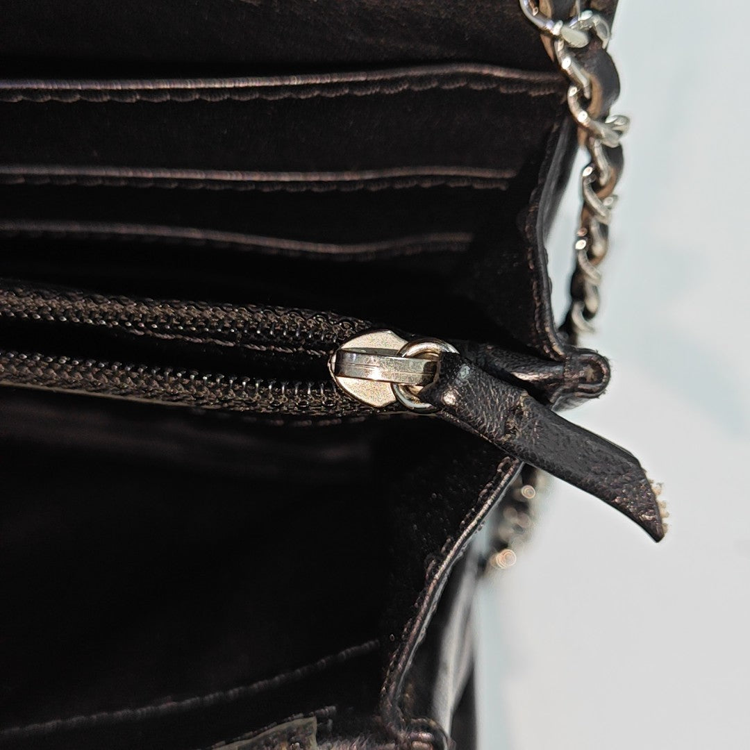 Quilted Patent Leather Top Handle Bag Black