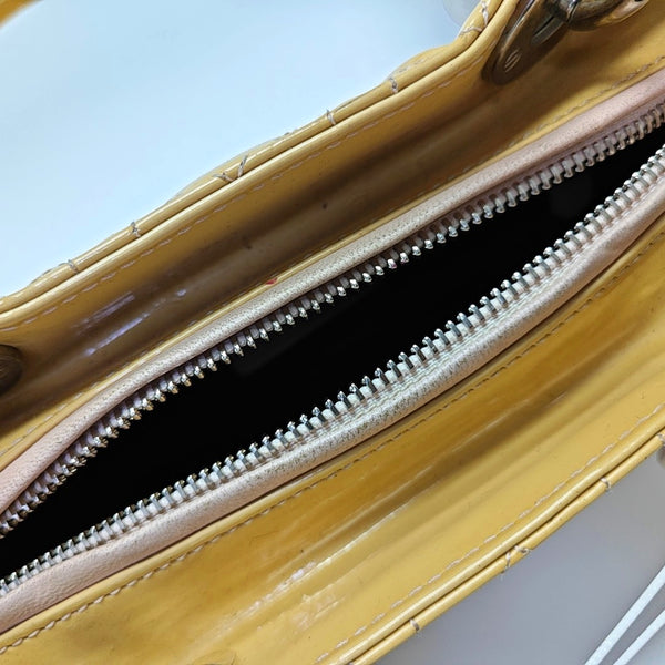 Authenticated pre-owned  Lady Dior Medium Quilted Patent Leather Yellow - Tote Bag at Looply