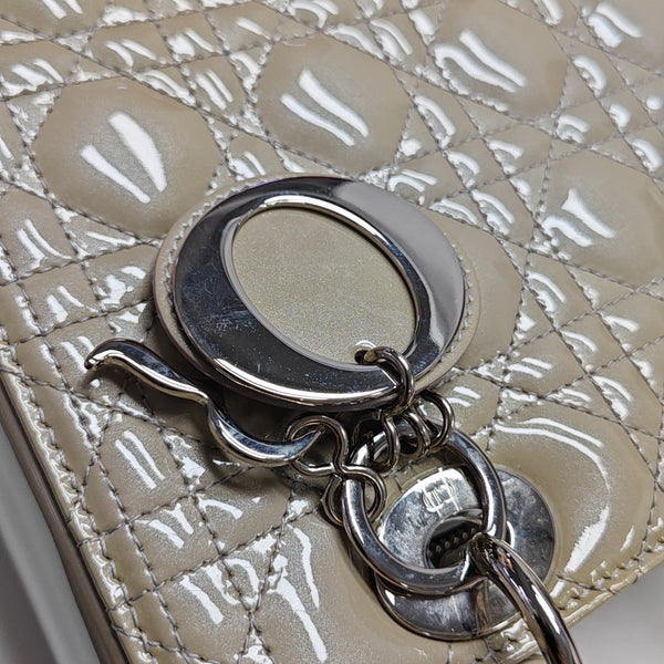 Lady Dior Medium Quilted Patent Leather Gray