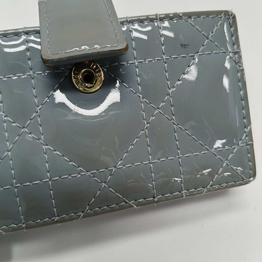 Lady Dior Cannage Patent Leather Blue Card Holder