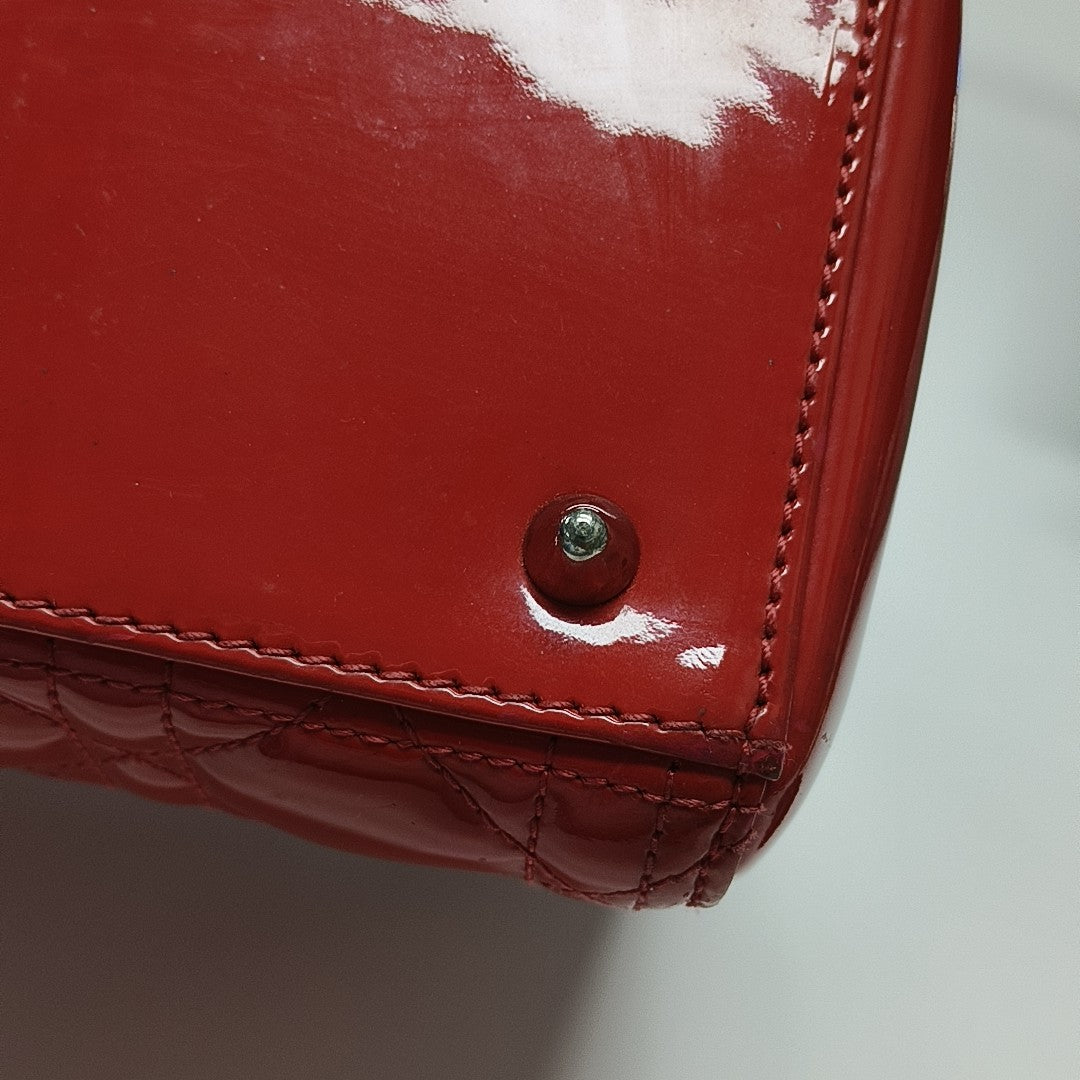 Lady Dior Medium Cannage Patent Leather Red