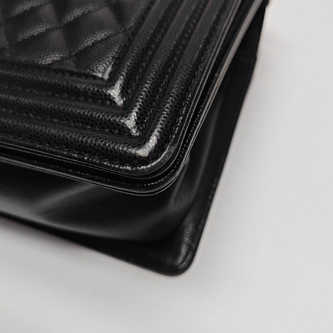 BOY CHANEL Medium Quilted Grained Calfskin Black