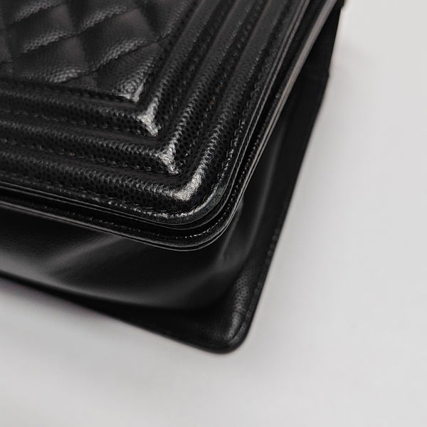 BOY CHANEL Medium Quilted Grained Calfskin Black