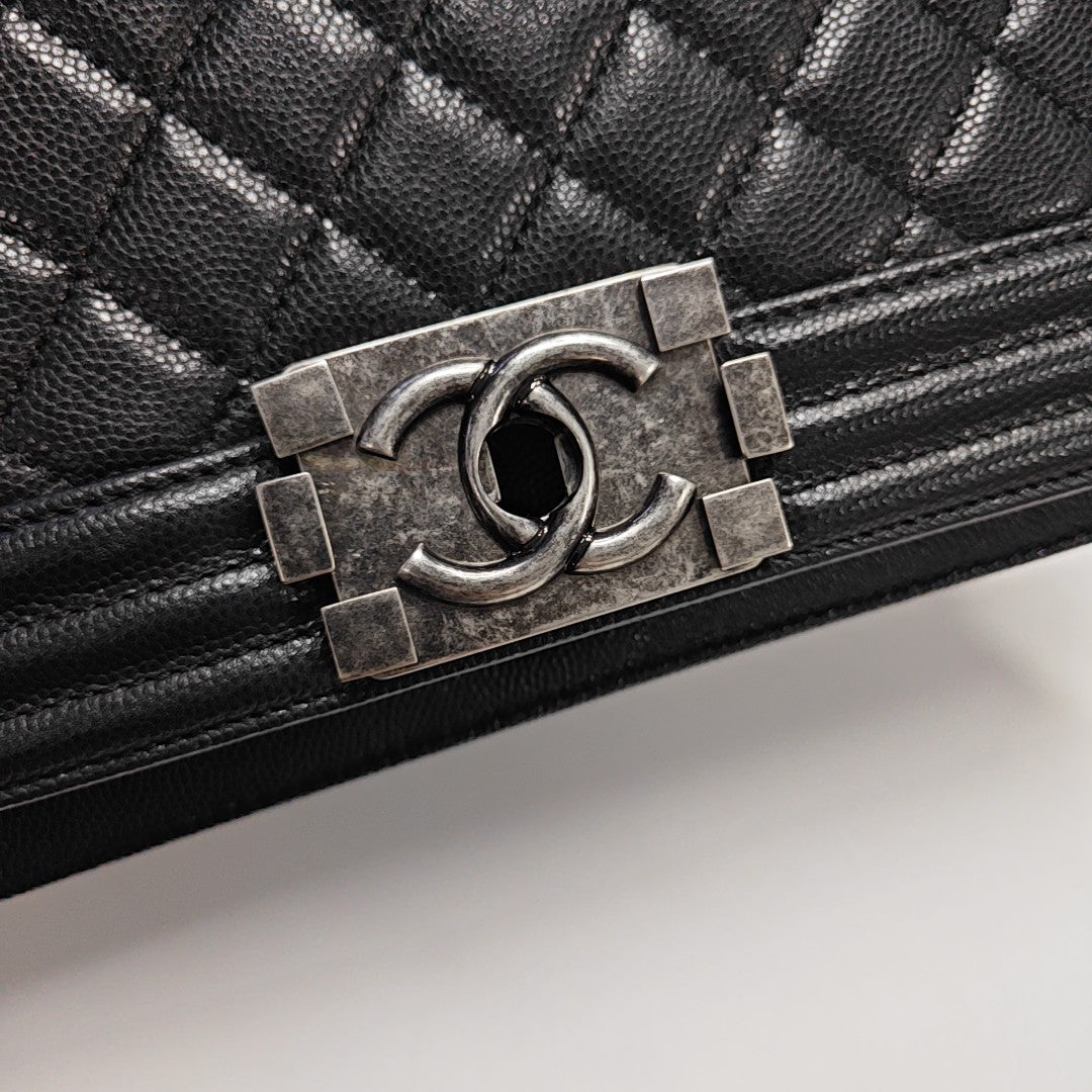 BOY CHANEL Medium Quilted Grained Calfskin Black