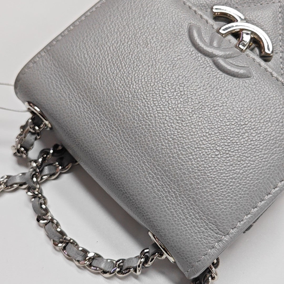 Quilted Grained Calfskin Shoulder Bag Gray