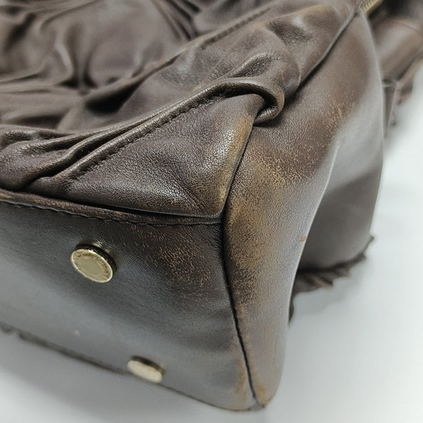 Leather Top Handle Bag Brown