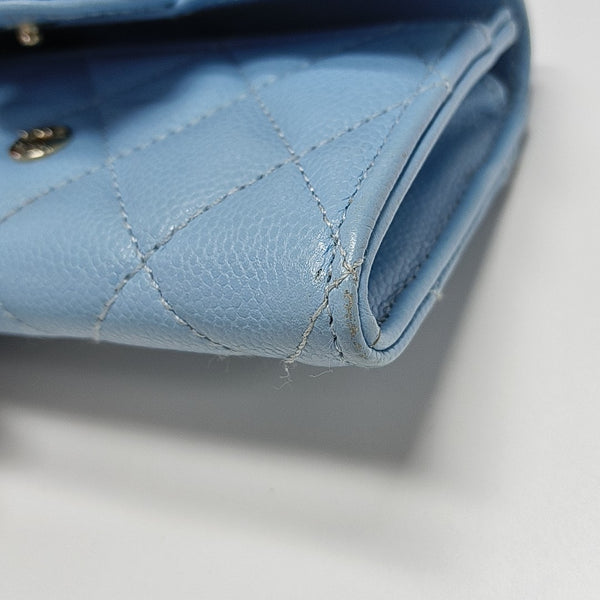 CLASSIC FLAP Quilted Grained Calfskin Blue Card Holder