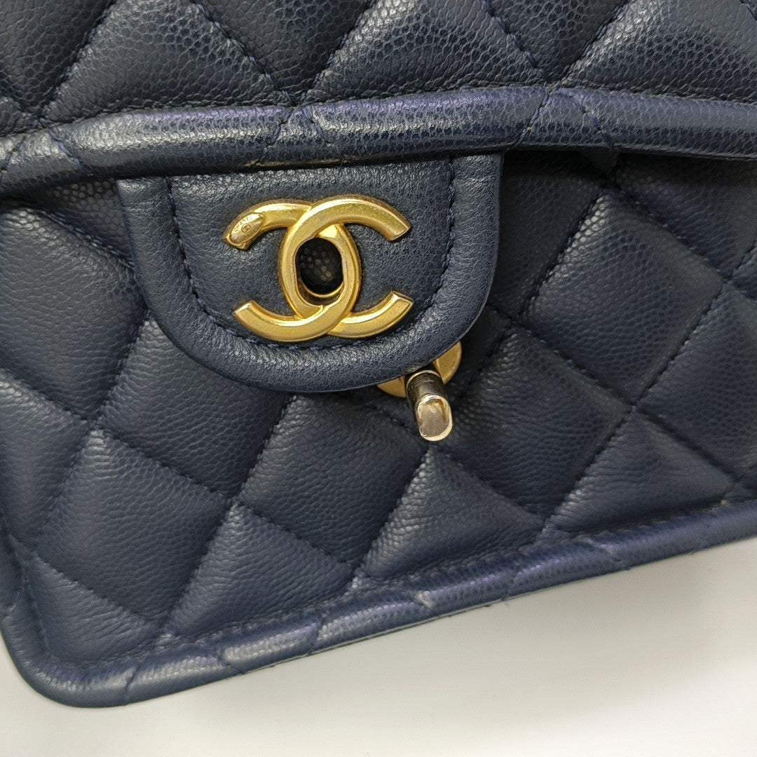 Quilted Grained Calfskin Shoulder Bag Blue