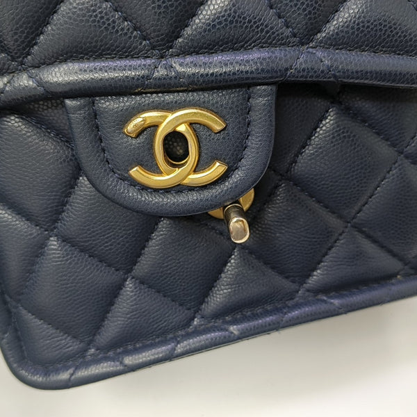 Quilted Grained Calfskin Shoulder Bag Blue