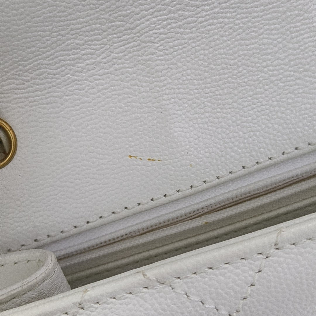 Quilted Grained Calfskin Top Handle Bag White