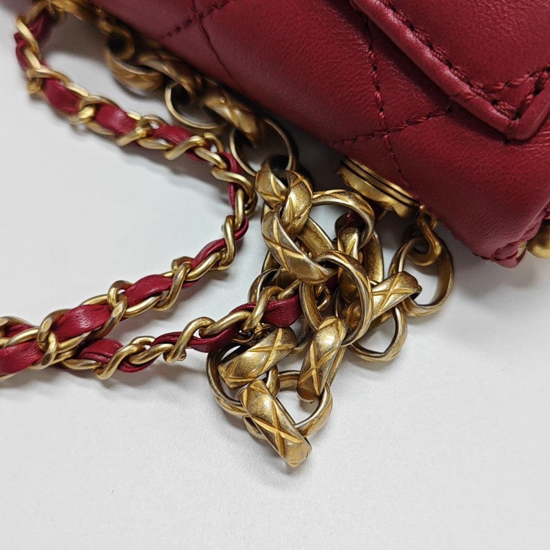 Quilted Lambskin Shoulder Bag Small Red