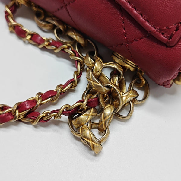 Quilted Lambskin Shoulder Bag Small Red