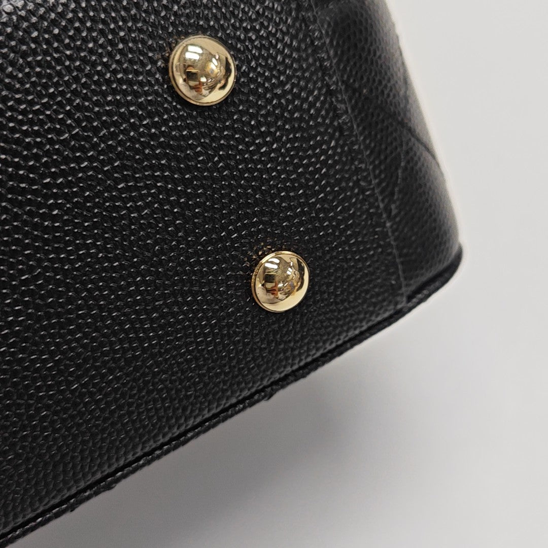 Quilted Grained Calfskin Shoulder Bag Black