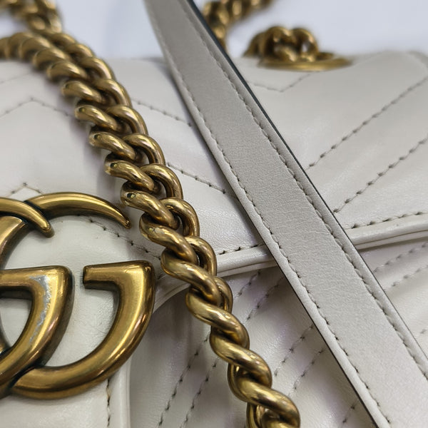 GG Marmont Small Quilted Calfskin White