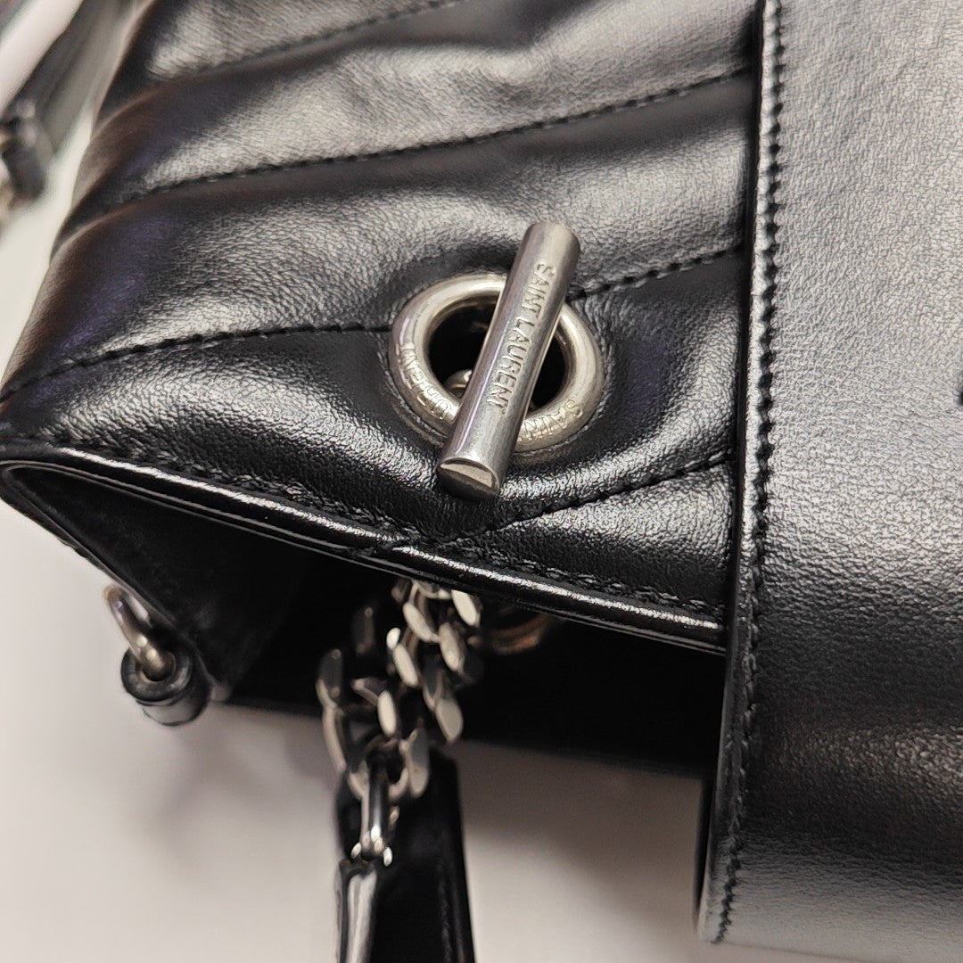 Chevron Leather Tote Bag Black