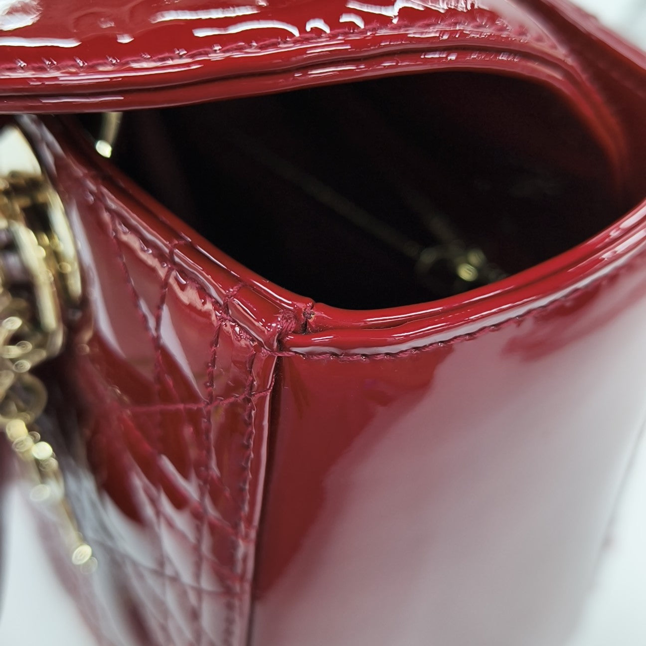 Lady Dior Medium Cannage Patent Leather Red