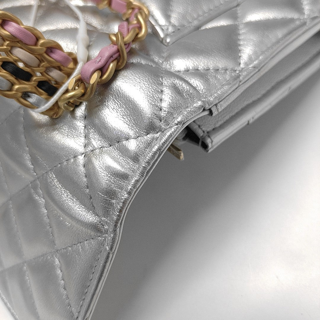 WOC Quilted Lambskin Silver