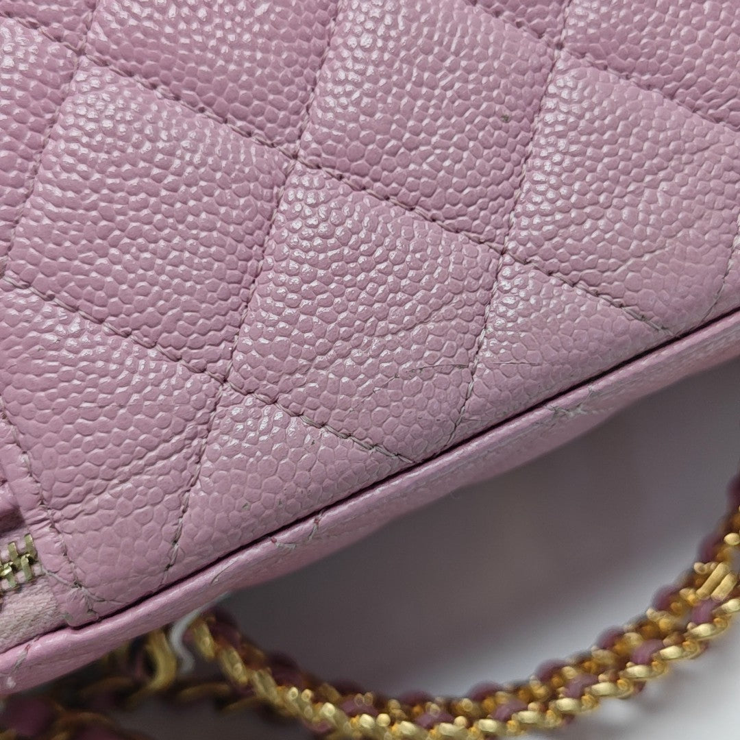 Quilted Grained Calfskin Shoulder Bag Pink