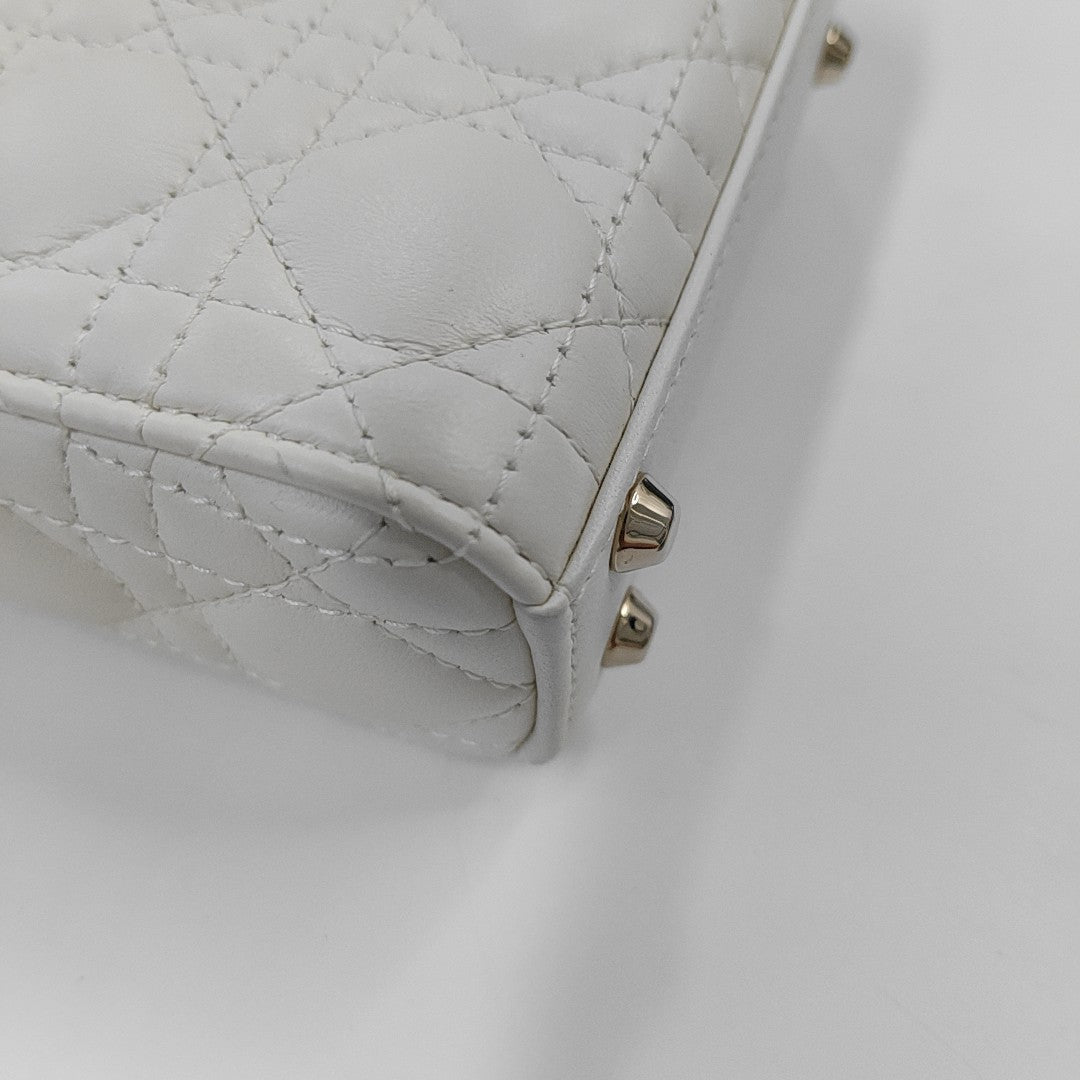 Authenticated pre-owned  Lady Dior Super Mini Cannage Lambskin White - Tote Bag at Looply