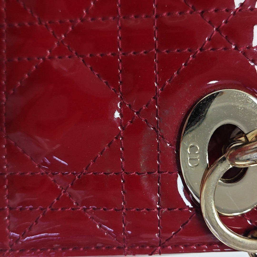 Lady Dior Mini Cannage Patent Leather Red