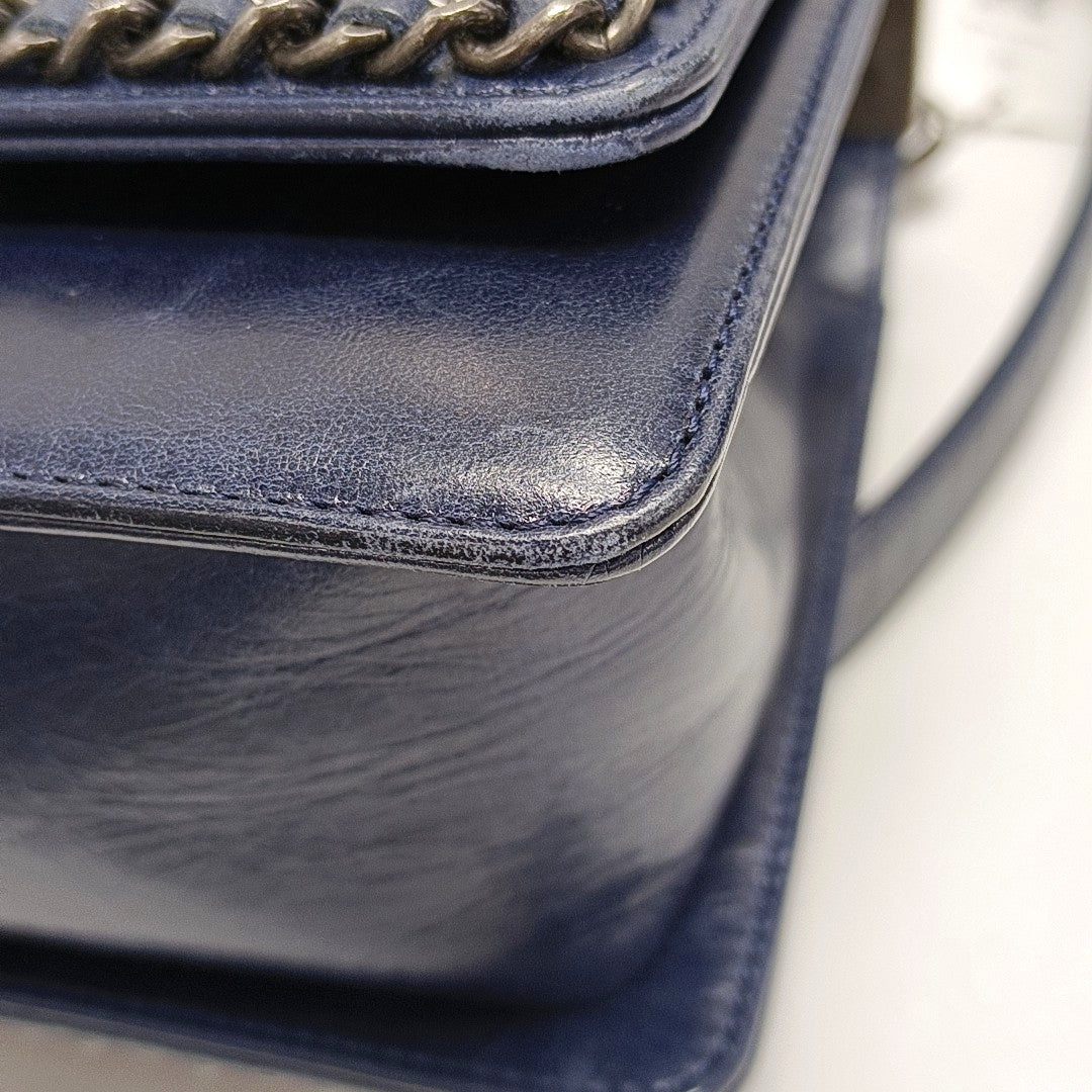 Authenticated pre-owned  BOY CHANEL Medium Quilted Calfskin Blue - Crossbody Bag at Looply