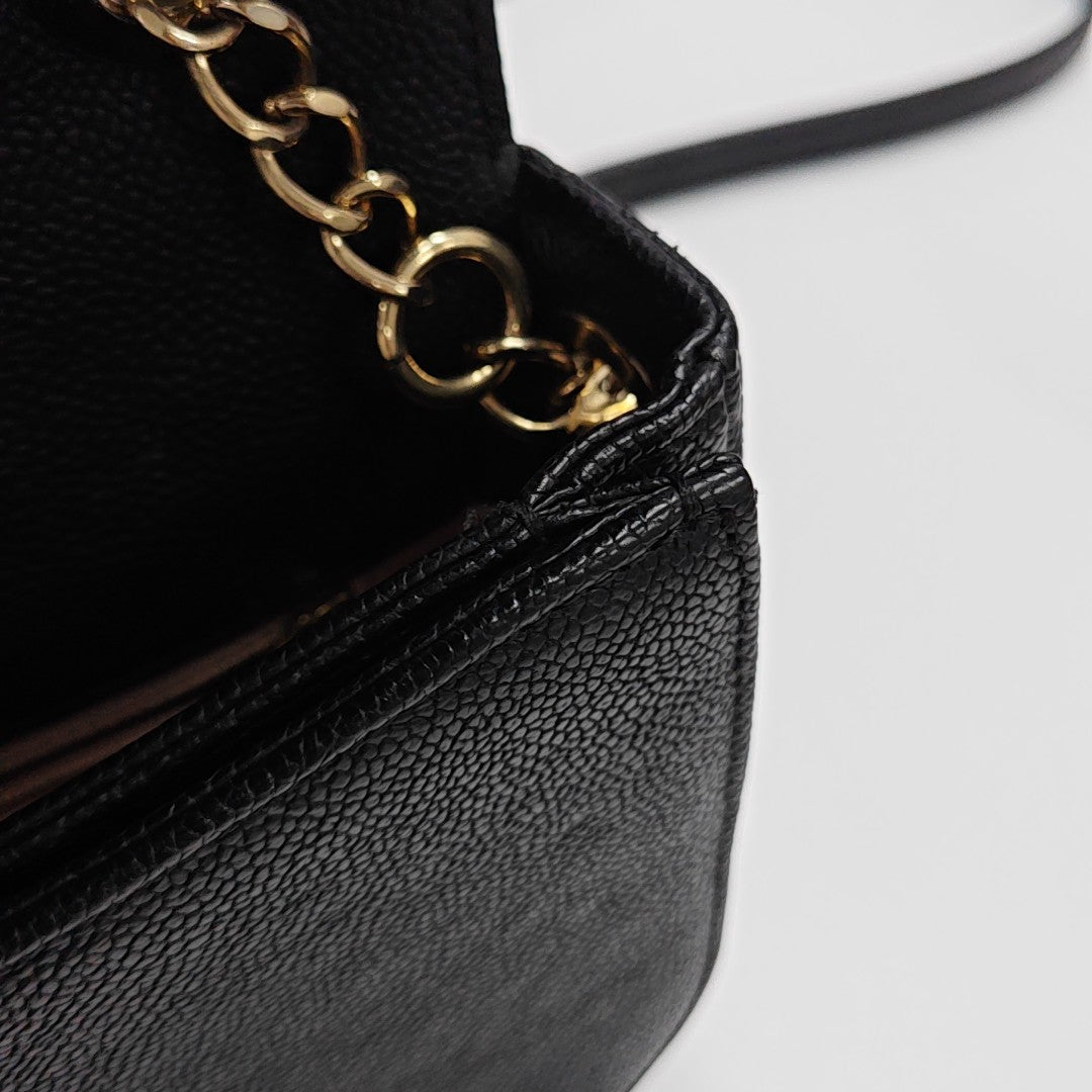 Quilted Grained Calfskin Shoulder Bag Black