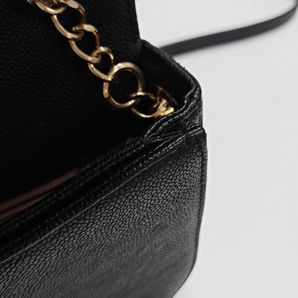 Quilted Grained Calfskin Shoulder Bag Black