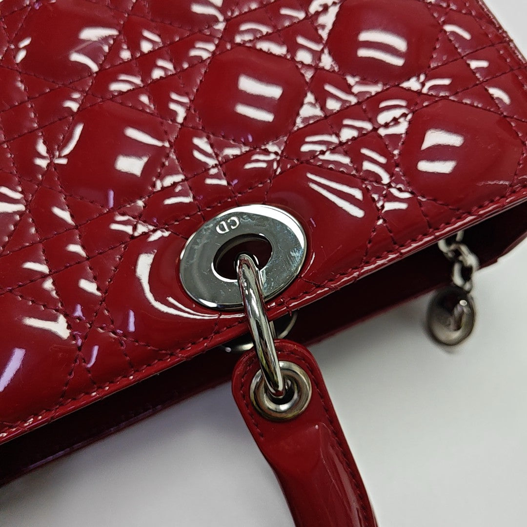 Lady Dior Large Cannage Patent Leather Red