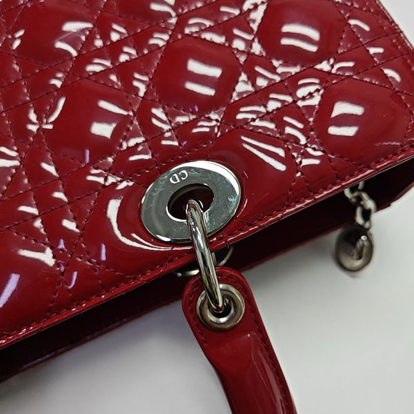 Lady Dior Large Cannage Patent Leather Red