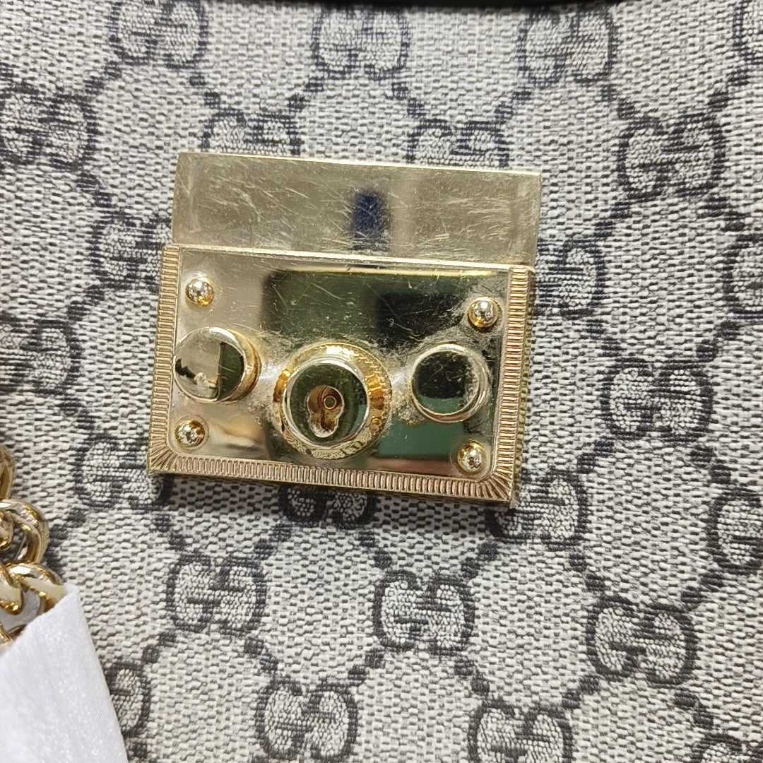 Padlock Small Monogram Coated Canvas Beige