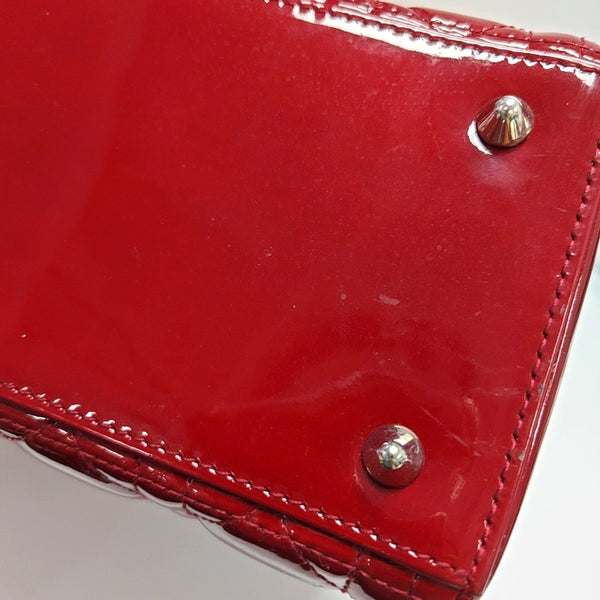 Authenticated pre-owned  Lady Dior Medium Quilted Patent Leather Red - Tote Bag at Looply