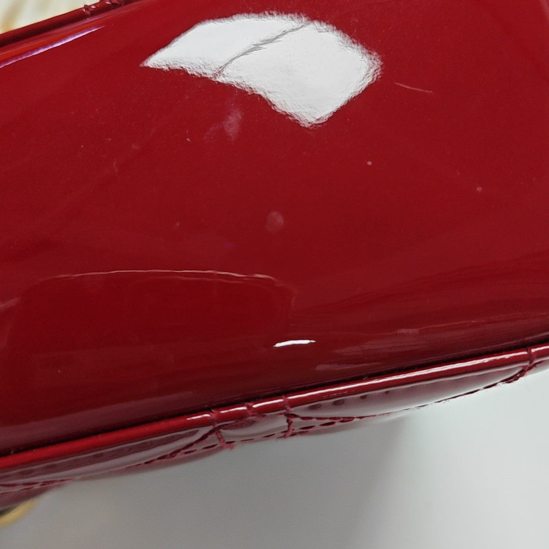 Lady Dior Mini Cannage Patent Leather Red