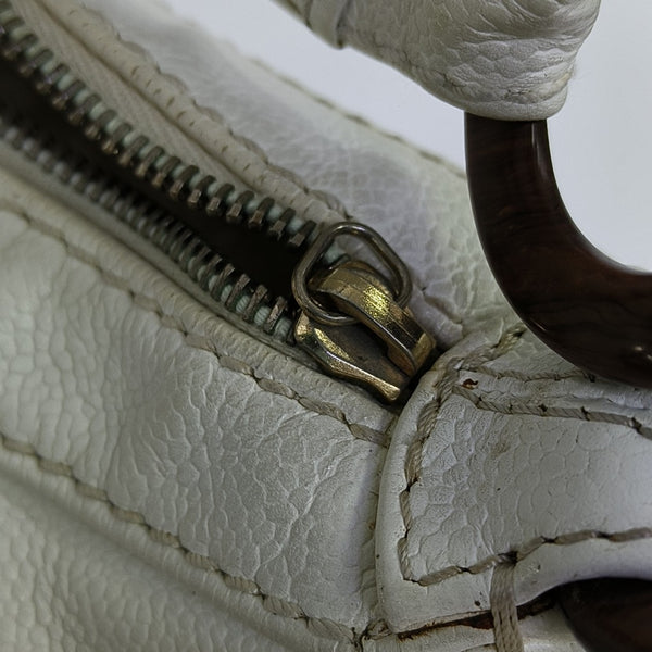 Quilted Grained Calfskin Shoulder Bag White