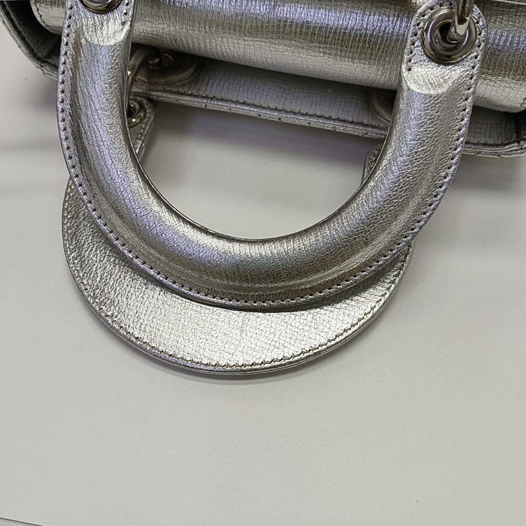 Lady Dior Small Cannage Calfskin Silver