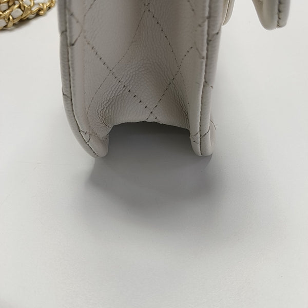 Quilted Grained Calfskin Shoulder Bag White