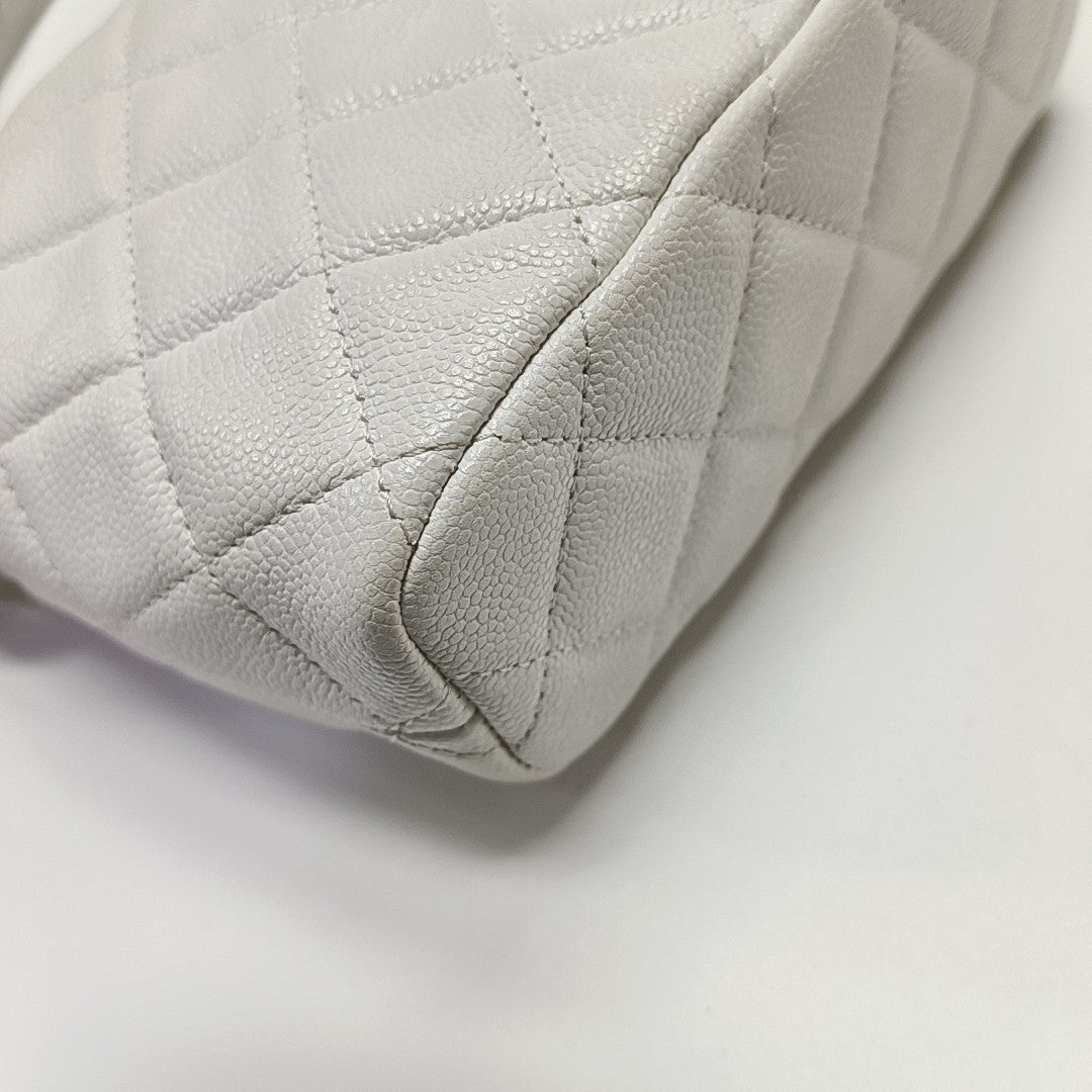 Quilted Grained Calfskin Shoulder Bag White