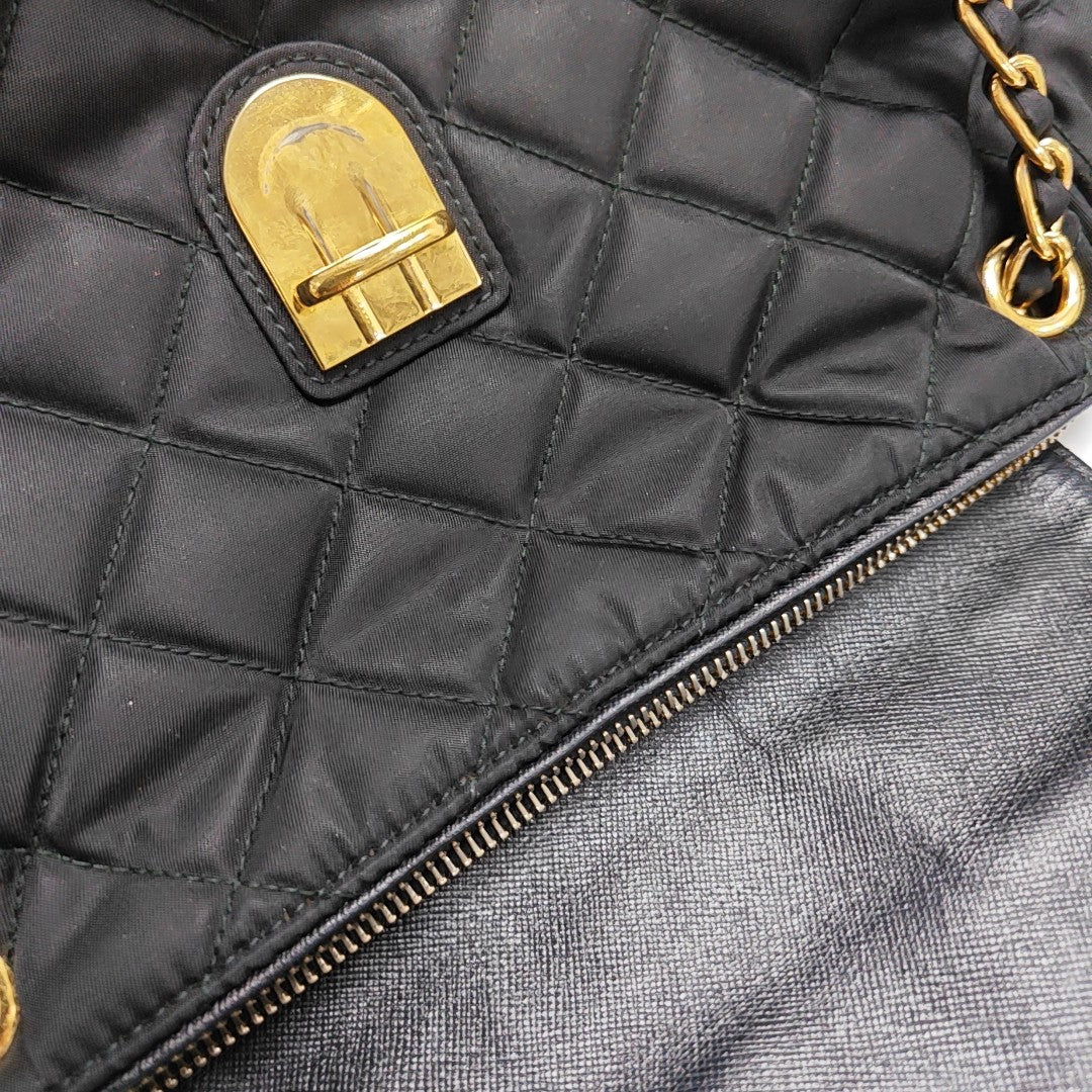 Quilted Nylon Shoulder Bag Black