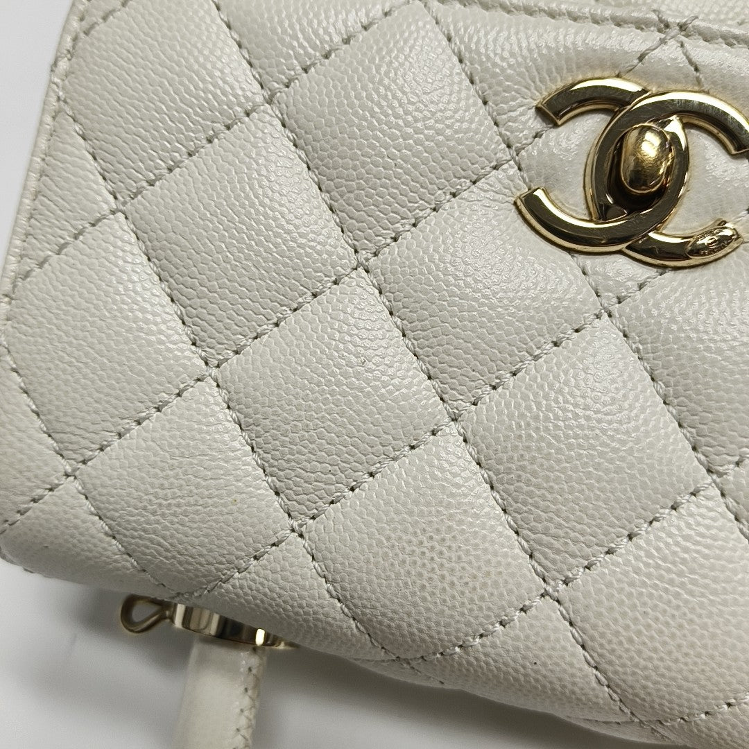 COCO HANDLE Mini Quilted Grained Calfskin White