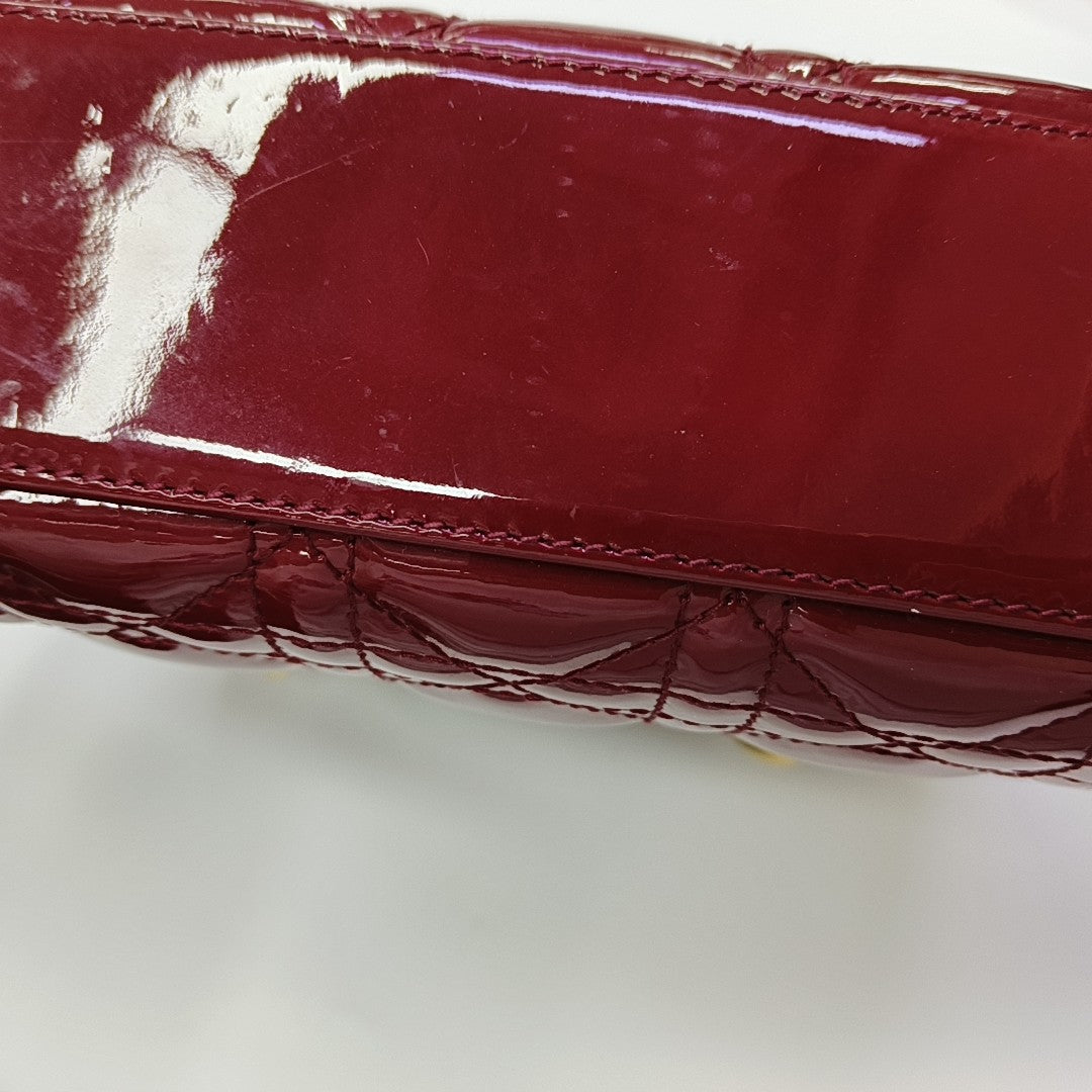Lady Dior Mini Cannage Patent Calfskin Red