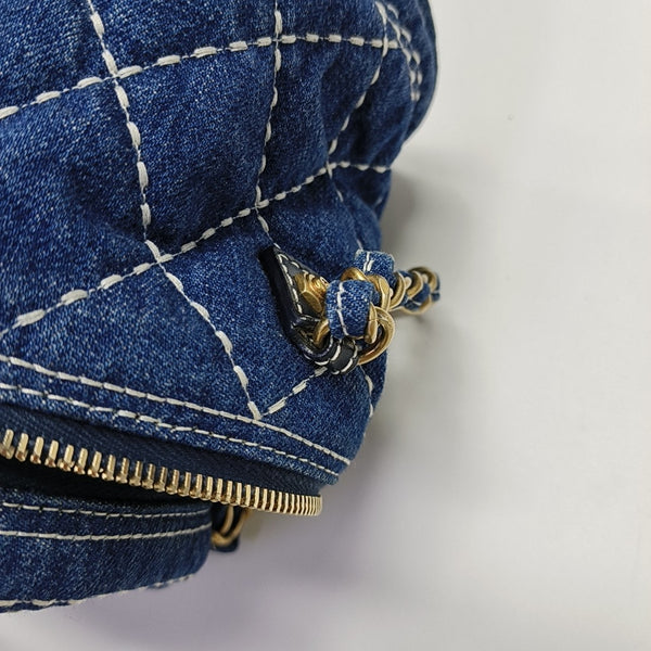 VINTAGE COSMETIC BAGS Quilted Denim Blue