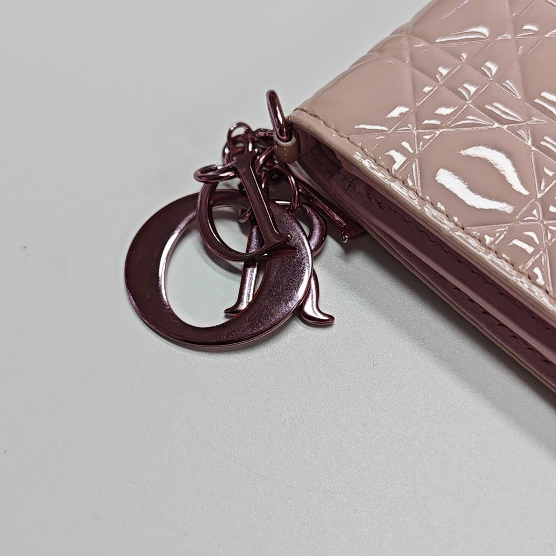 Lady Dior Cannage Patent Leather Pink Wallet