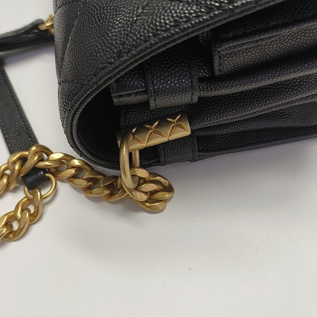 Quilted Grained Calfskin Shoulder Bag Black