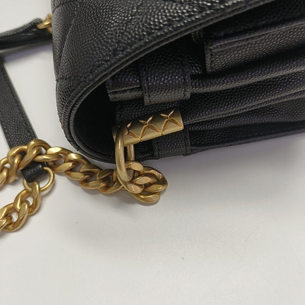 Quilted Grained Calfskin Shoulder Bag Black