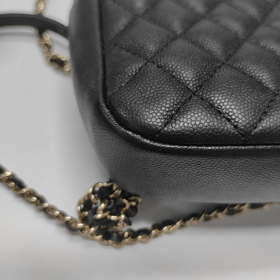 Quilted Grained Calfskin Shoulder Bag Black