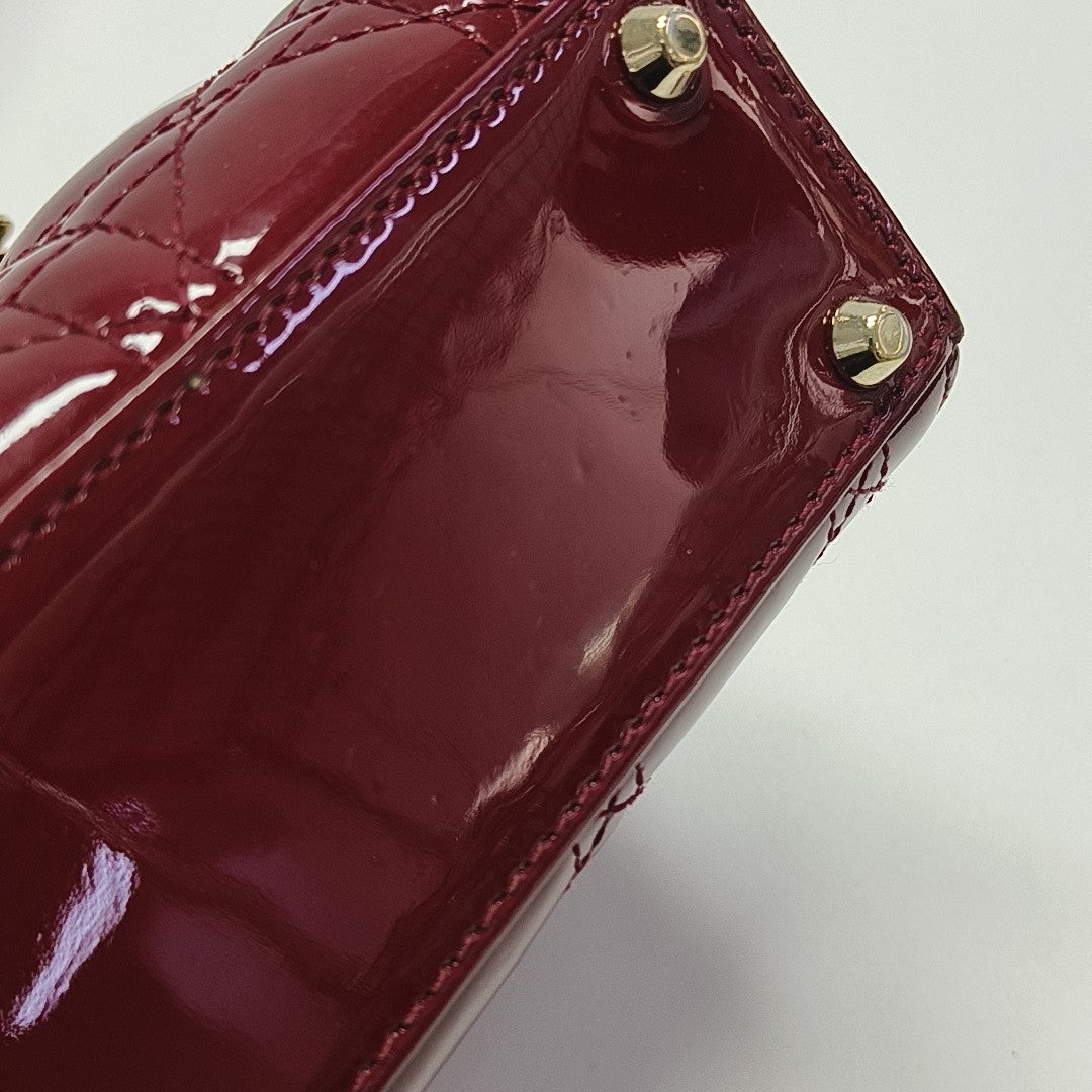 Lady Dior Mini Cannage Patent Calfskin Red