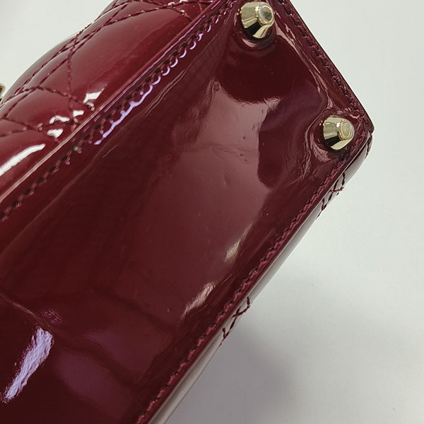 Lady Dior Mini Cannage Patent Calfskin Red