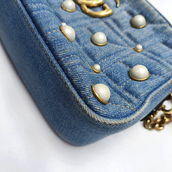 GG Marmont Small Quilted Canvas Blue